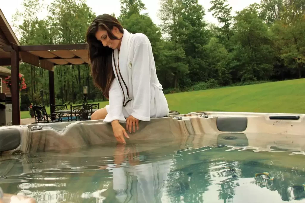 Testing water temp PDC hot tub
