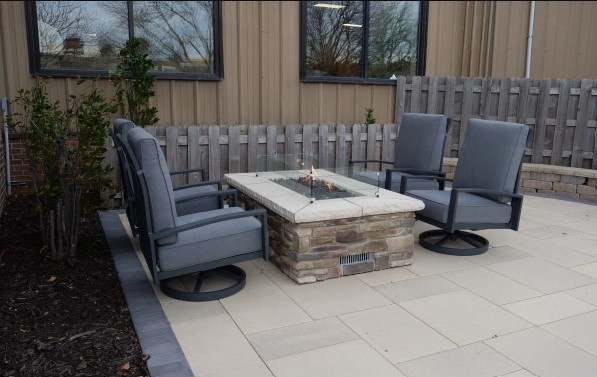 stone patio fire pit with stone edge