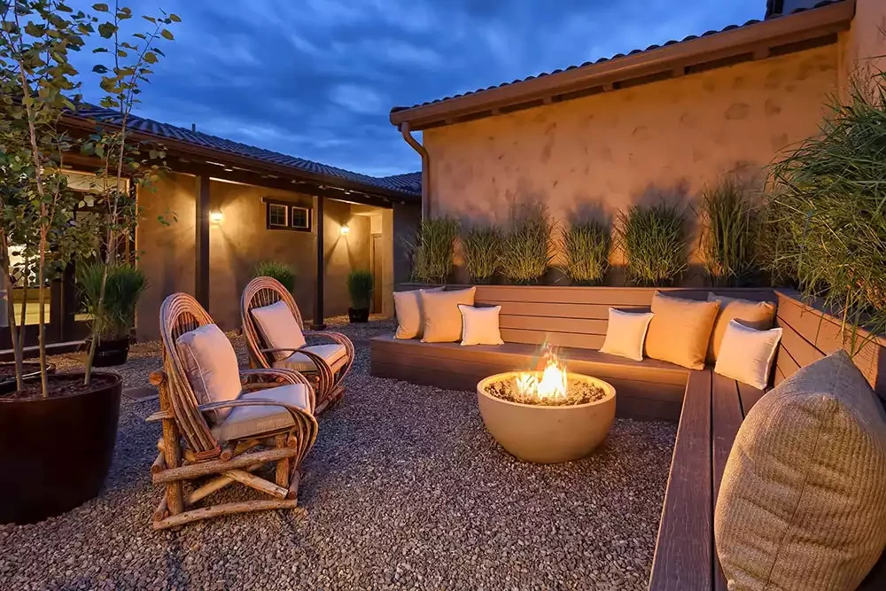 outdoor patio ideas - fire bowl with comfy seating around it
